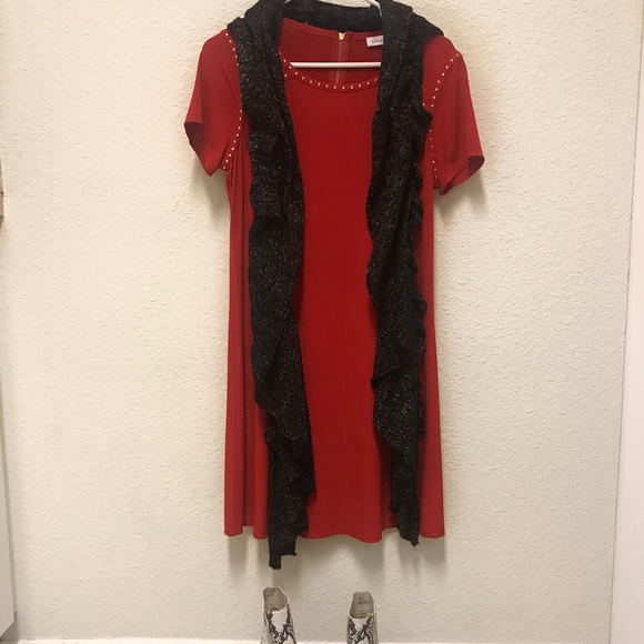 Calvin Klein red polyester holiday Dress! - Picture 2 of 4